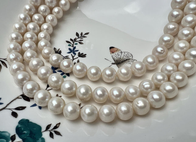 10-11 mm AA Natural White Semi Round Freshwater Pearl Beads Genuine High Luster White Cultured Freshwater Pearls #1651