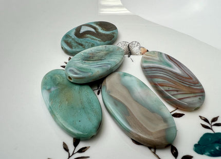 25x50mm AAA Natural Color Smooth Oval Dragon Skin Agate Gemstone Beads Natural Blue Green Color Agate Gemstone Beads #4645