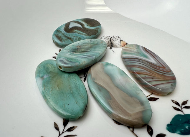 25x50mm AAA Natural Color Smooth Oval Dragon Skin Agate Gemstone Beads Natural Blue Green Color Agate Gemstone Beads #4645