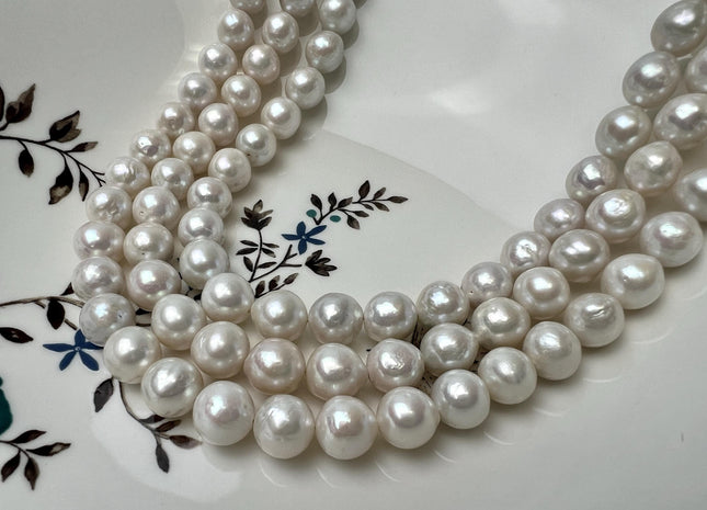 9.5-10 mm AA Natural White Edison Freshwater Pearl Beads High Luster Genuine Baroque Off Round Edison Pearls #P2878