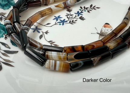 6x16 mm Tube Shape Coffee Wave Line Agate Gemstone Beads Coffee Color Agate Gemstone Beads. #2605