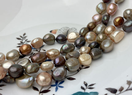 9-10x10-12 mm 40/54/64 Inches Hand Knotted Mixed Brown Beige Champagne Color Rice Nugget Freshwater Pearl Necklaces #P2874