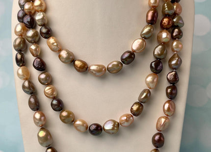 9-10x10-12 mm 40/54/64 Inches Hand Knotted Mixed Brown Beige Champagne Color Rice Nugget Freshwater Pearl Necklaces #P2874