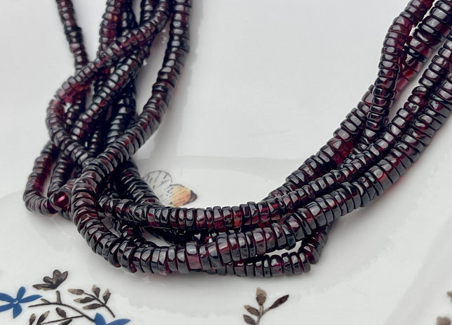 4-7 mm Natural Red Garnet Smooth Heishi Tyre Gemstone Beads 16 Inches Strand #4666