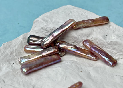 3 Pieces AAA 5-6x23-25 mm Natural Mauve Pink w/Gold Sheen High Luster Full Drilled Rectangle Coin Pearl Iridescent Color #P2881