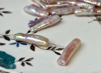 3 Pieces AAA 5.5-6.5x23-25 mm Natural Mauve Pink High Luster Full Drilled Rectangle Coin Peal Beads #P2882