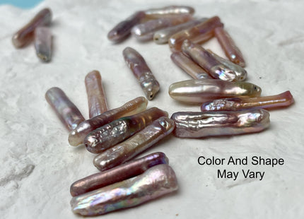 3 Pieces AAA 5.5-6.5x23-25 mm Natural Mauve Pink High Luster Full Drilled Rectangle Coin Peal Beads #P2882