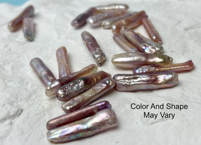 3 Pieces AAA 5.5-6.5x23-25 mm Natural Mauve Pink High Luster Full Drilled Rectangle Coin Peal Beads #P2882