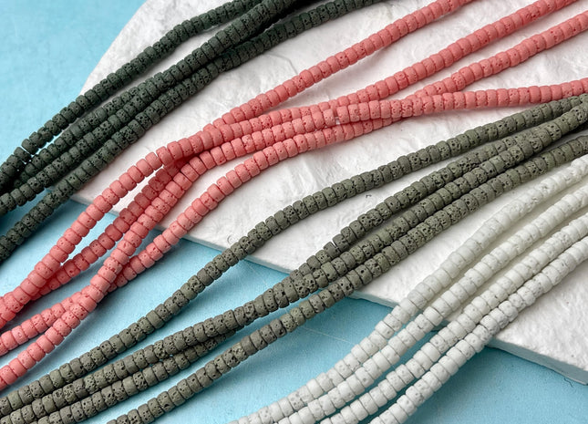4mm Lava Heishi Rondelle Beads Yellow Pink Green Purple White Brown Cream Color Organic Volcanic Rock Stone Beads 15.5 Inches Strand #4607
