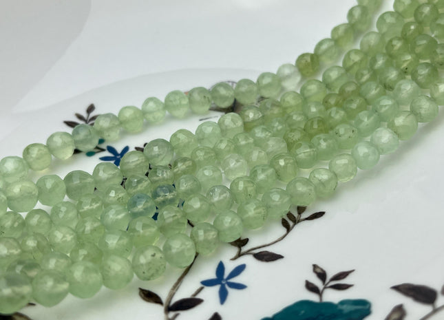 6 mm 7 mm 8 mm All Natural Green Prehnite Faceted Round Beads Top Quality Gemstone Loose Beads 5 Inches #4673