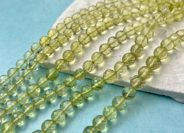 6 mm 7 mm All Natural Lemon Quartz Faceted Round Beads Top Quality Gemstone Loose Beads 5 Inches #4670