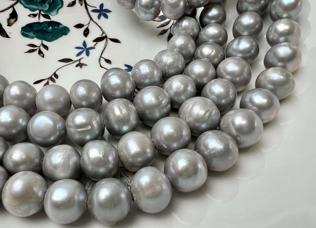 12-14 mm AA Half Strand Gray Color Large Hole Potato Freshwater Pearls Beads Hole Size 2.2 mm Genuine Large Hole Freshwater Pearls #1708