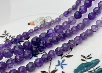 6 mm 7 mm 8 mm 9 mm 10 mm 11 mm All Natural Shaded Purple Amethyst Faceted Round Beads Top Quality Gemstone Loose Beads 5 Inches #4662