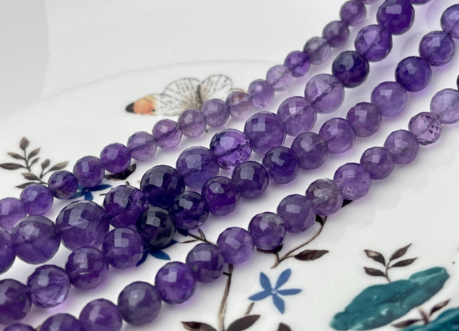 6 mm 7 mm 8 mm 9 mm 10 mm 11 mm All Natural Shaded Purple Amethyst Faceted Round Beads Top Quality Gemstone Loose Beads 5 Inches #4662