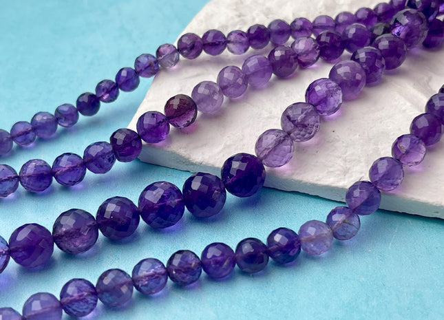 6 mm 7 mm 8 mm 9 mm 10 mm 11 mm All Natural Shaded Purple Amethyst Faceted Round Beads Top Quality Gemstone Loose Beads 5 Inches #4662
