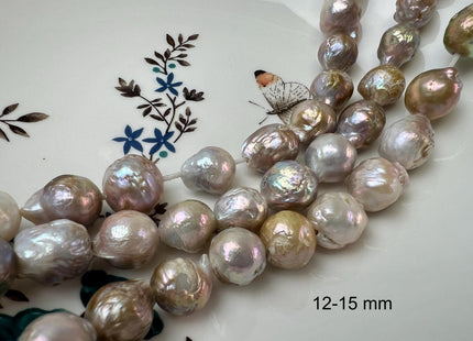 12-16mm Large Hole Natural Pink Mauve Seaweed Color Baroque Pearl Beads Graduated Off Round Potato Shape Hole Size 2.2mm #777