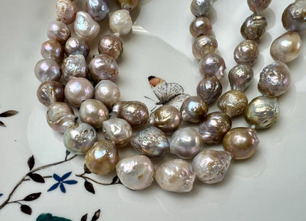 12-16mm Large Hole Natural Pink Mauve Seaweed Color Baroque Pearl Beads Graduated Off Round Potato Shape Hole Size 2.2mm #777