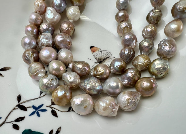 12-16mm Large Hole Natural Pink Mauve Seaweed Color Baroque Pearl Beads Graduated Off Round Potato Shape Hole Size 2.2mm #777