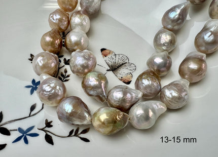 10-13mm 12-15mm Natural Mauve Pink With Iridescent Green Color Baroque Freshwater Pearl Beads Rare High Luster Genuine Baroque Pearls #1588