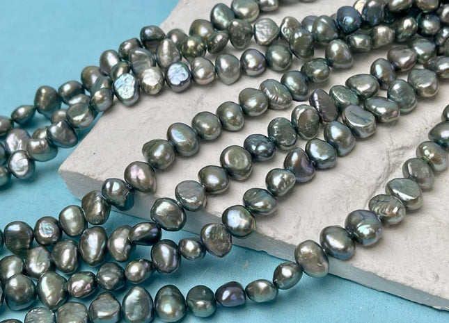 7x9 mm AA Very Rare Grayish Green Color Freshwater Pearl Beads Genuine Freshwater Potato Nugget Pearl #2885