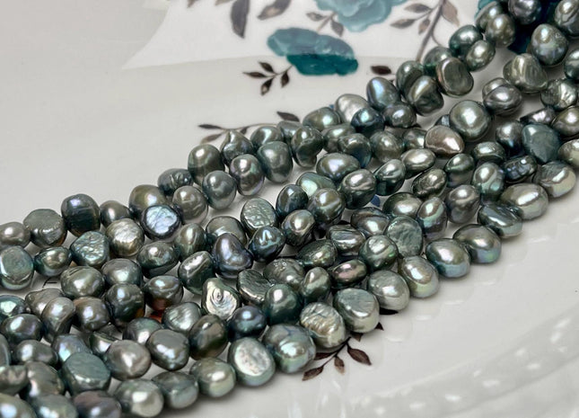 7x9 mm AA Very Rare Grayish Green Color Freshwater Pearl Beads Genuine Freshwater Potato Nugget Pearl #2885