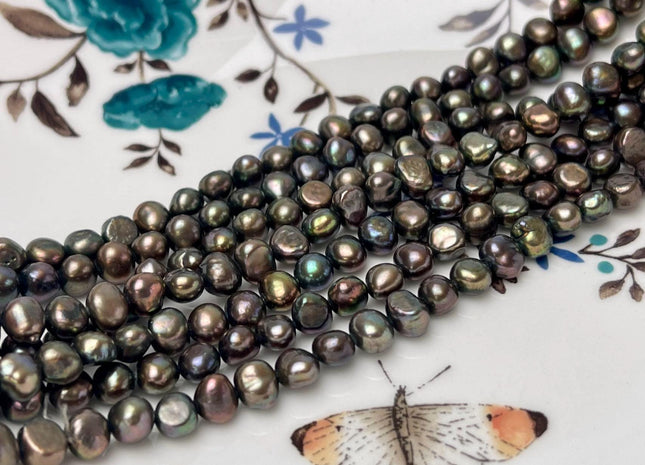 5-7 mm AA Peacock Green Color Freshwater Pearl Potato Nugget Beads Genuine High Luser Natural Nugget Pearls #P2888