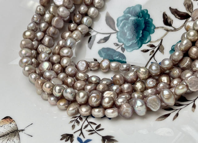 8-9 mm Beige Champagne Color Freshwater Pearl Potato Nugget Beads Genuine Cultured Natural Nugget Pearls 55 Beads #P2887