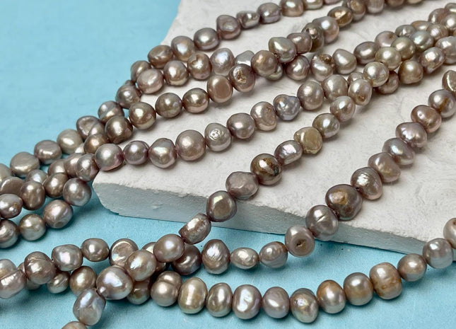 8-9 mm Beige Champagne Color Freshwater Pearl Potato Nugget Beads Genuine Cultured Natural Nugget Pearls 55 Beads #P2887