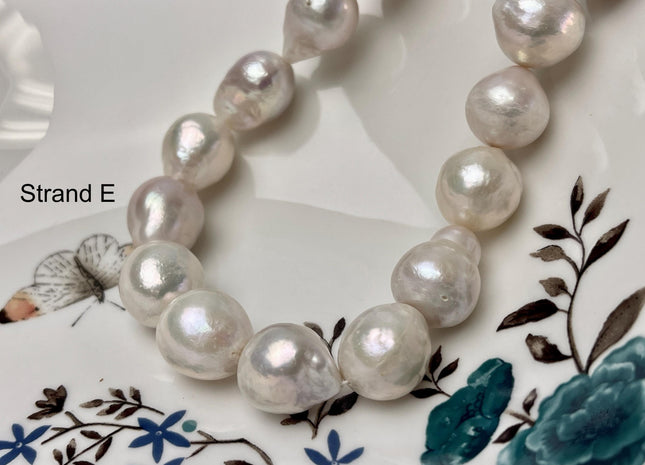 14-18mm AAA Very Rare Jumbo Natural White Freshwater Edison Pearls Top Quality Super High Luster White Baroque Pearls 22-24 Beads #P2871