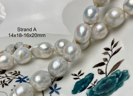 14-18mm AA Very Rare Jumbo Natural White Freshwater Edison Pearls Top Quality Super High Luster White Baroque Pearls 23-28 Beads #P2891