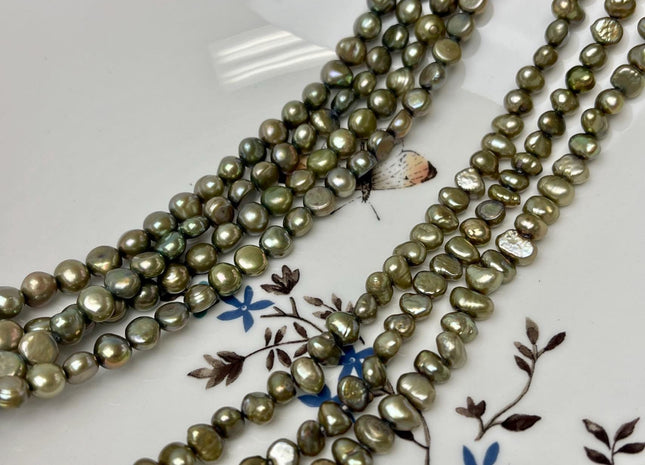 5-7 mm AA Olive Green Color Potato Nugget Freshwater Pearl Beads Genuine High Luster Small Tiny Pearl Nuggets #P2894