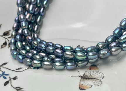 6x9-10 mm AAA Blue Peacock Color Oval/Rice Freshwater Pearl Genuine Very Rare High Quality/Luster Peacock Long Oval Pearl #P2898