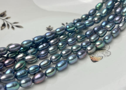 6x9-10 mm AAA Blue Peacock Color Oval/Rice Freshwater Pearl Genuine Very Rare High Quality/Luster Peacock Long Oval Pearl #P2898