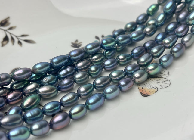 6x9-10 mm AAA Blue Peacock Color Oval/Rice Freshwater Pearl Genuine Very Rare High Quality/Luster Peacock Long Oval Pearl #P2898