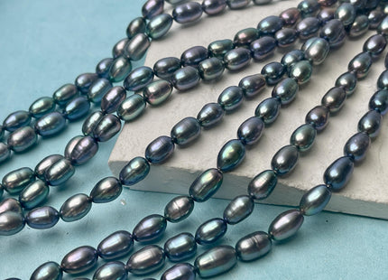 6x9-10 mm AAA Blue Peacock Color Oval/Rice Freshwater Pearl Genuine Very Rare High Quality/Luster Peacock Long Oval Pearl #P2898