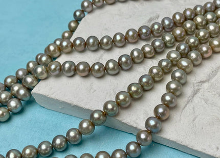 7.5-8 mm AA Rare Grayish Sage Green Off Round Freshwater Pearl Beads Genuine Freshwater Potato Pearl #P2897