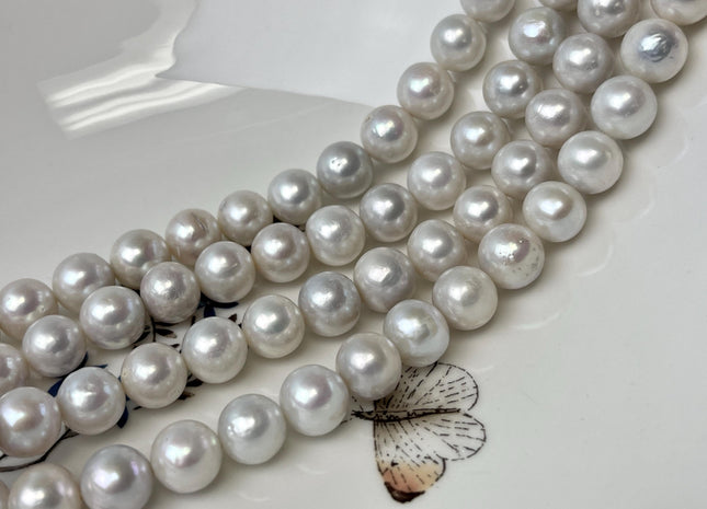 9.5-10 mm AAA Half Strand Large Hole Natural White round Edison Pearl 1.0 mm Hole Genuine High Luster Round Pearl 20 Beads #P2900