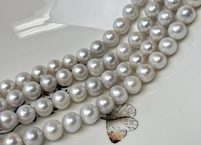 9.5-10 mm AAA Half Strand Large Hole Natural White round Edison Pearl 1.0 mm Hole Genuine High Luster Round Pearl 20 Beads #P2900