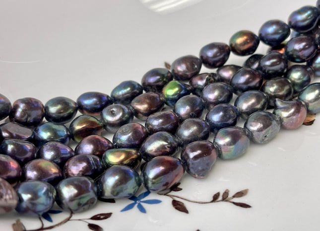 9-10x11-12 mm AA Black Peacock Rice Nugget Freshwater Pearls, Genuine Peacock Nugget Freshwater Pearls #P2901