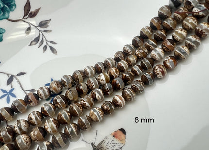 6mm 8mm 10mm AAA DZI Tibetan Agate Faceted Round Dark Brown And White Color Agate High Quality Gemstone Loose Beads #2352