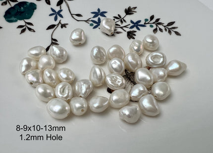 3 Pieces 8-9x9-13mm AAA Large Hole Natural White Keshi Freshwater Pearl Bead Hole Size 1.2-1.5mm High Luster Center Drilled Beads #P2903