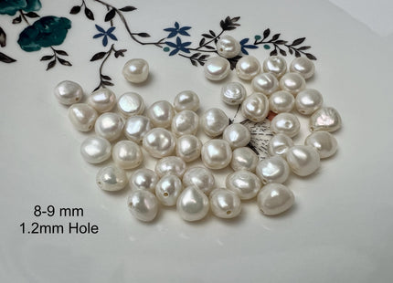 3 Pieces 8-9x9-13mm AAA Large Hole Natural White Keshi Freshwater Pearl Bead Hole Size 1.2-1.5mm High Luster Center Drilled Beads #P2903