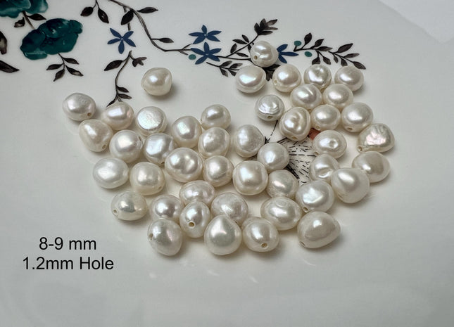 3 Pieces 8-9x9-13mm AAA Large Hole Natural White Keshi Freshwater Pearl Bead Hole Size 1.2-1.5mm High Luster Center Drilled Beads #P2903