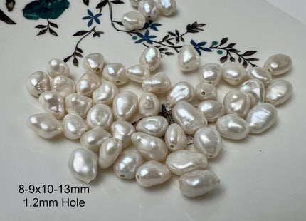 3 Pieces 8-9x9-13mm AAA Large Hole Natural White Keshi Freshwater Pearl Bead Hole Size 1.2-1.5mm High Luster Center Drilled Beads #P2903