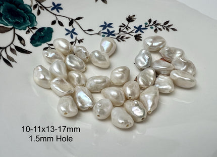 1 Pieces 10-12x13-17mm AAA Large Hole Natural White Keshi Freshwater Pearl Bead Hole Size 1.2-2.0mm High Luster Center Drilled Beads #P2905