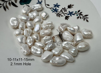 1 Pieces 10-12x13-17mm AAA Large Hole Natural White Keshi Freshwater Pearl Bead Hole Size 1.2-2.0mm High Luster Center Drilled Beads #P2905