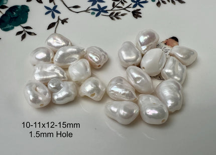 1 Pieces 10-12x13-17mm AAA Large Hole Natural White Keshi Freshwater Pearl Bead Hole Size 1.2-2.0mm High Luster Center Drilled Beads #P2905
