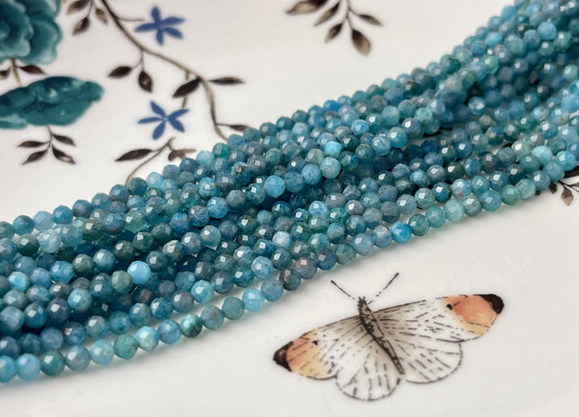 3 mm AAA Micro Faceted Round Apatite Gemstone Beads Top Quality Blue Apatite Faceted Gemstone Loose Beads #2342
