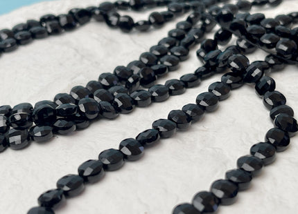 6 mm Micro Faceted Diamond Cut Black Color Onyx Gemstone Flat Coin Disc Shape Gemstone Beads Genuine Onyx 15 Inches Strand #2835