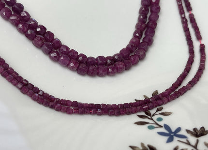 2-2.5mm 4-4.5mm Micro Faceted Cube Dice Square Shape Pink Ruby Tiny Gemstone Beads 15.5 Inches #4519